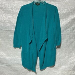 Charter Club Cashmere Luxury Womens Teal Open Front Cardigan Sweater Sz L
